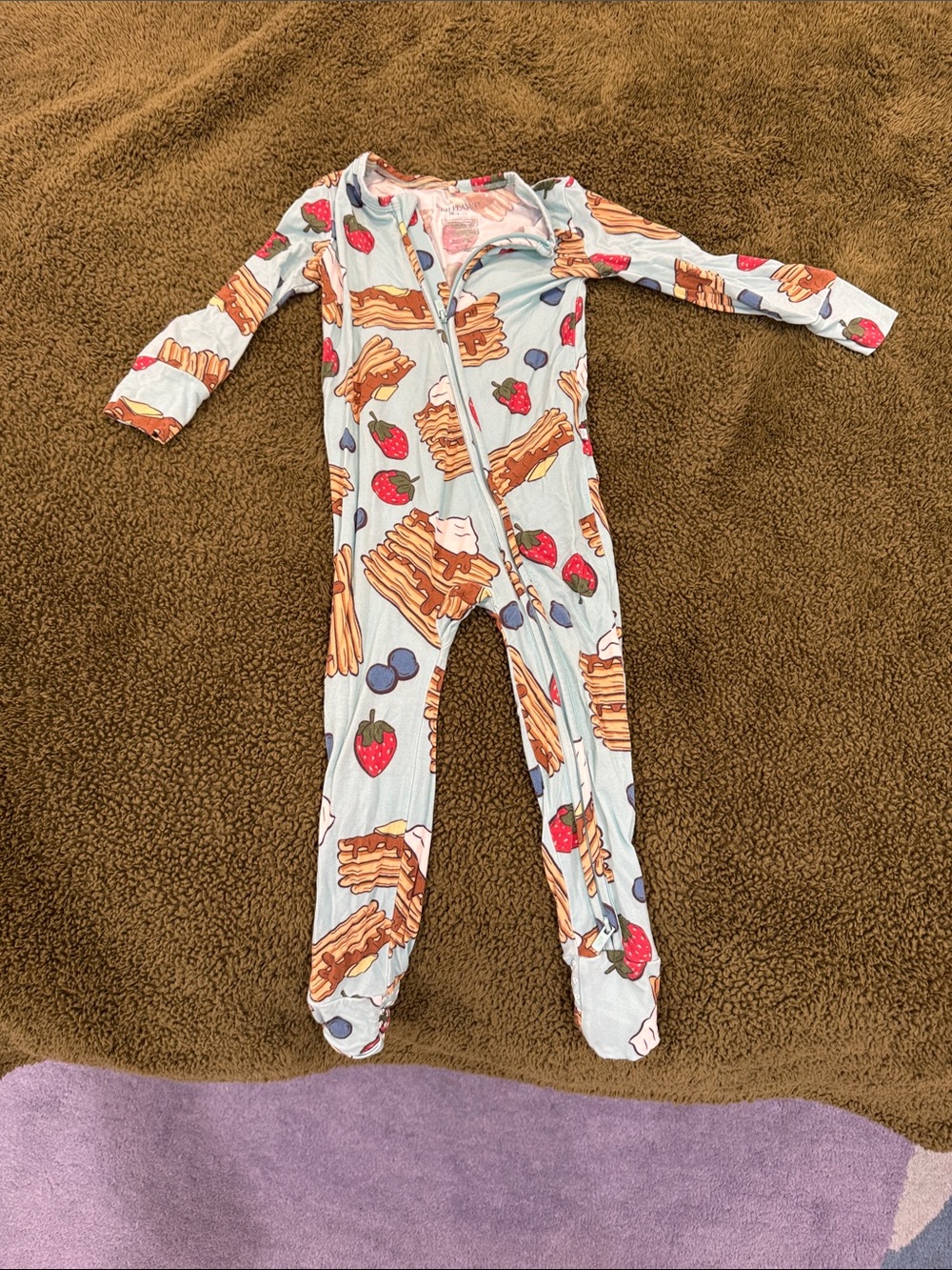 Posh Peanut Light Blue Pancake Print One-Piece Pajamas